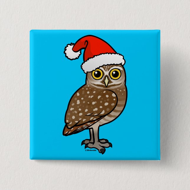 Santa Burrowing Owl 15 Cm Square Badge (Front)