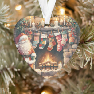 Santa by Fireplace Christmas Stockings Ornament