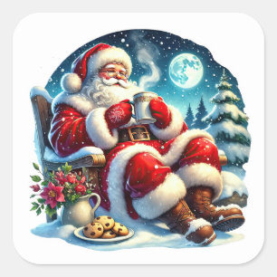Santa by the Cosy Fireplace Square Sticker