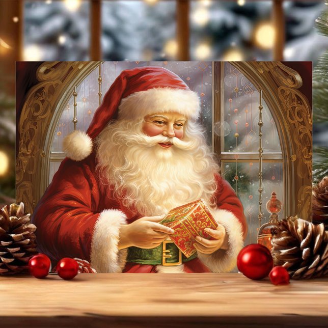Santa by Window Classic Vintage Christmas Holiday Card (Creator Uploaded)