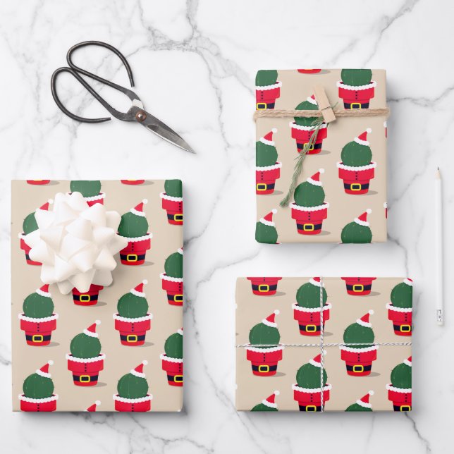 Santa Cactus Christmas Wrapping Paper Sheets (Front)
