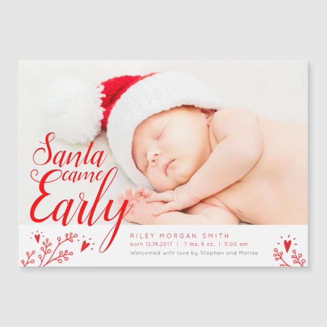 Santa Came Early Baby Announcement Magnetic Card (Front)