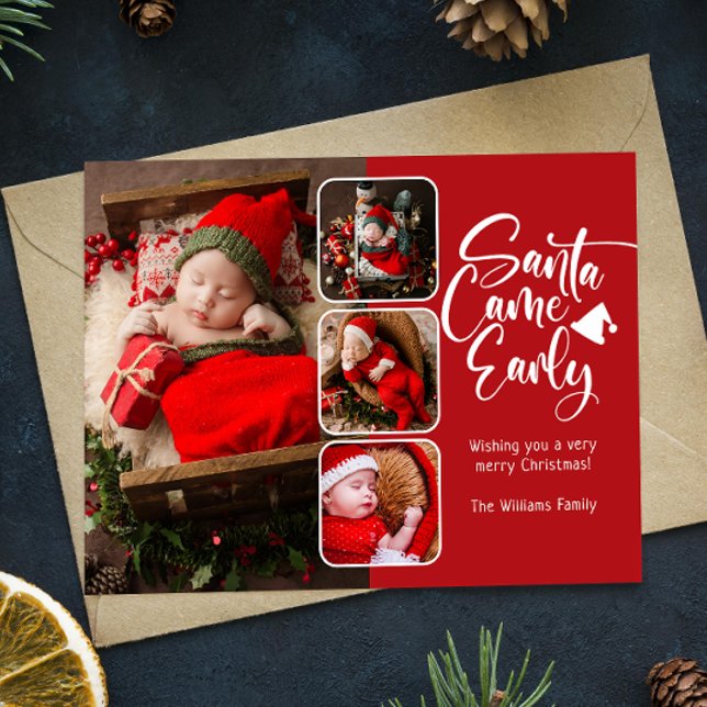 Santa Came Early Birth Announcement Photo Postcard (Creator Uploaded)