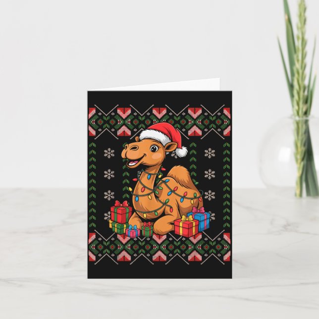 Santa Camel Christmas Ugly Sweater Funny Holiday P Card (Front)