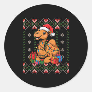 Santa Camel Christmas Ugly Sweater Funny Holiday P Classic Round Sticker