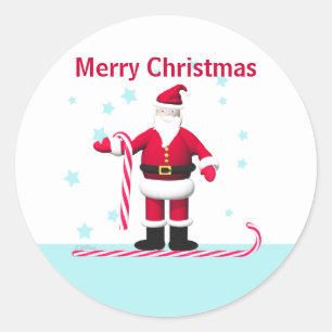 Santa Candy Cane and Stars Christmas Classic Round Sticker