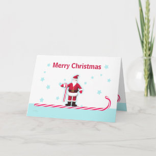 Santa Candy Cane and Stars Christmas Holiday Card