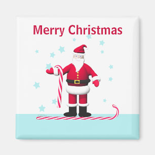 Santa Candy Cane and Stars Christmas Magnet