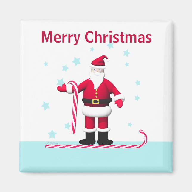 Santa Candy Cane and Stars Christmas Magnet (Front)