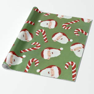 Santa & Candy Cane Pattern Christmas Art Candy Can Wrapping Paper