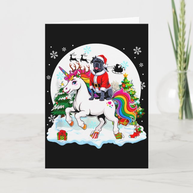 Santa Cane Corso Riding Unicorn Reindeer Christmas Card (Front)