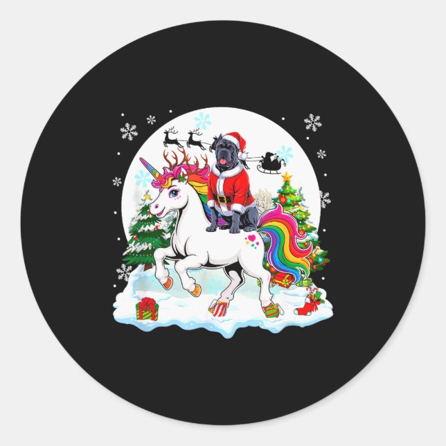Santa Cane Corso Riding Unicorn Reindeer Christmas Classic Round Sticker (Front)