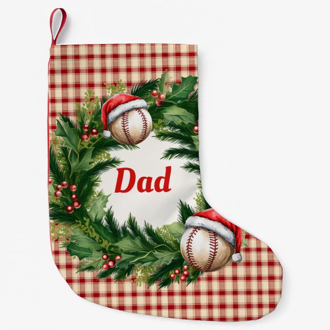 Santa Cap Baseball Dad Personalized Small Christmas Stocking (Front)