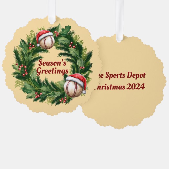 Santa Cap Baseball Tree Decoration Card (Front/Back)