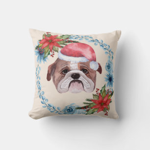 Santa Cap Bulldog Holiday Cushion