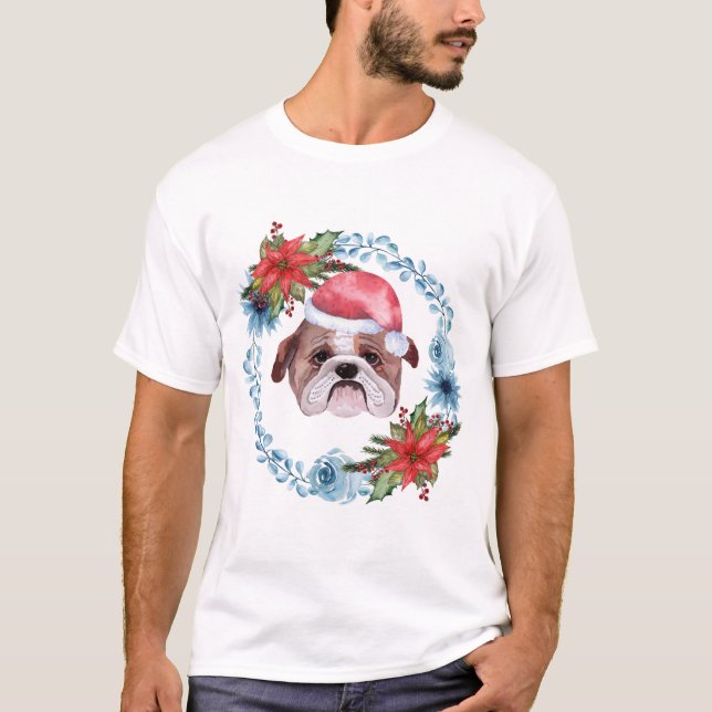 Santa Cap Bulldog Holiday T-Shirt (Front)
