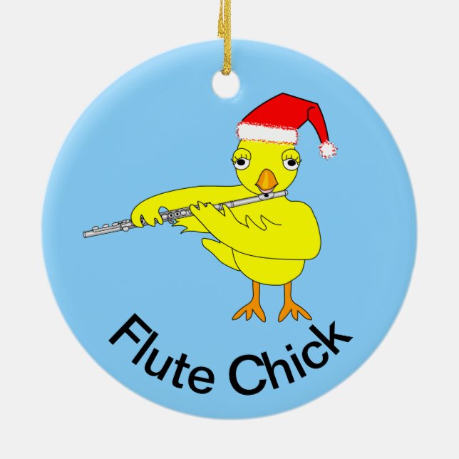 Santa Cap Flute Chick Ceramic Tree Decoration (Back)