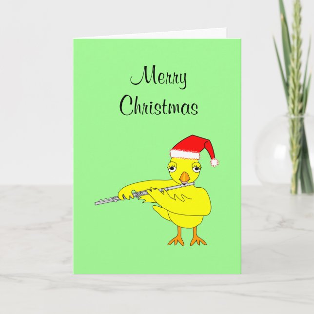 Santa Cap Flute Chick Christmas Card (Front)