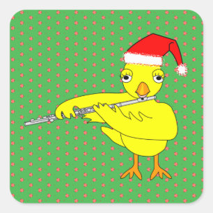 Santa Cap Flute Chick Square Sticker