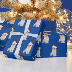 Santa Cap on Golden Retriever Puppy Wrapping Paper