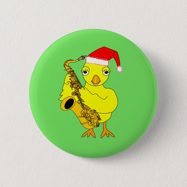 Santa Cap Saxophone Chick 6 Cm Round Badge (Front)