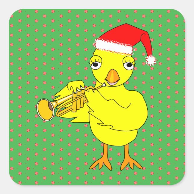 Santa Cap Trumpet Chick Square Sticker (Front)