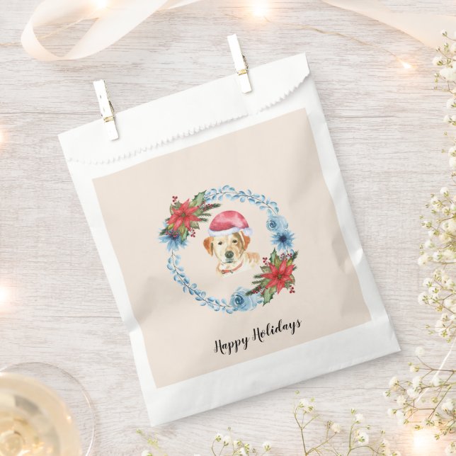 Santa Cap Yellow Lab Customisable Holiday Favour Bags (Clipped)