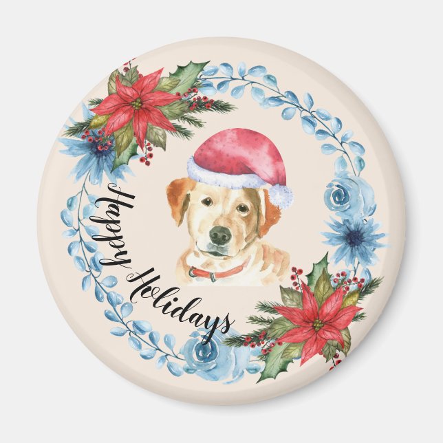 Santa Cap Yellow Lab Customizable Holiday Magnet (Front)