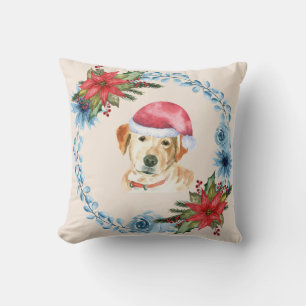 Santa Cap Yellow Lab Holiday Cushion