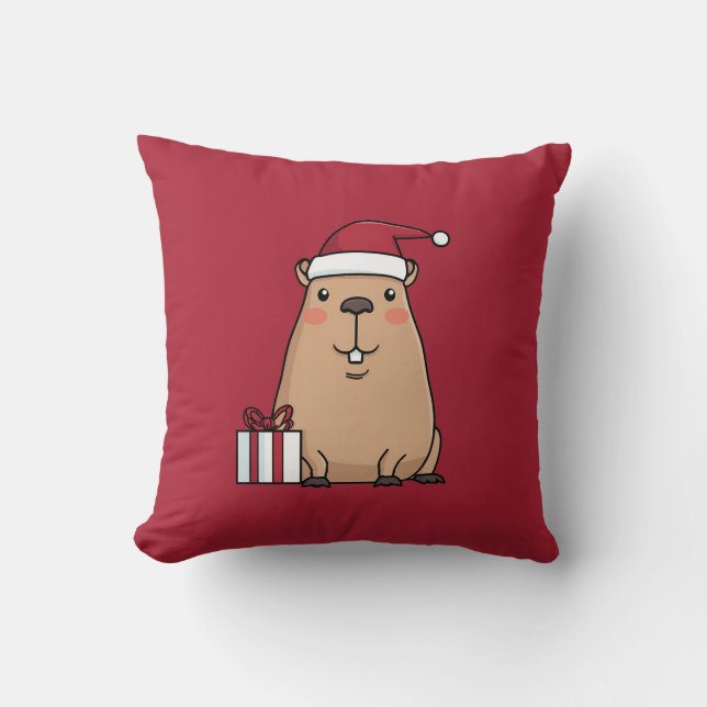 Santa Capybara Holiday Fun Cushion (Front)