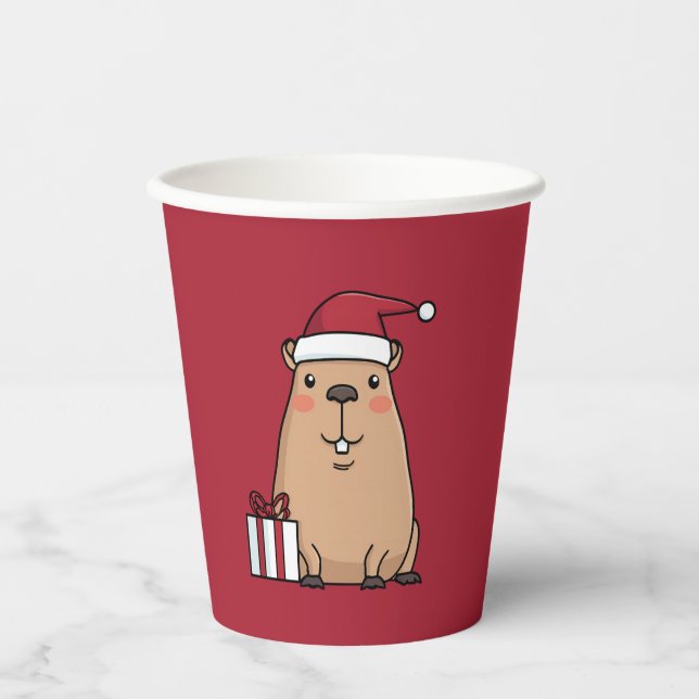 Santa Capybara Holiday Fun Paper Cups (Front)