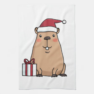 Santa Capybara Holiday Fun Tea Towel