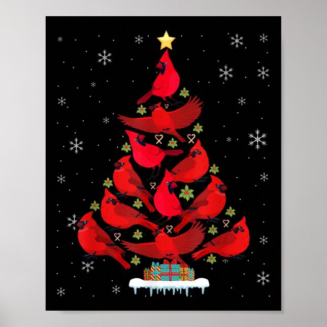 Santa Cardinal Bird Christmas Tree Christmas Light Poster (Front)