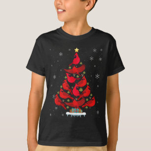 Santa Cardinal Bird Christmas Tree Christmas Light T-Shirt