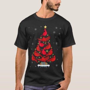 Santa Cardinal Bird Christmas Tree Christmas Light T-Shirt