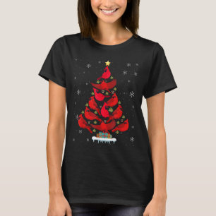 Santa Cardinal Bird Christmas Tree Christmas Light T-Shirt