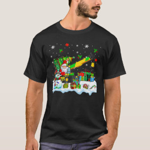 Santa Carrying Christmas Tree On Crane Truck Snowm T-Shirt