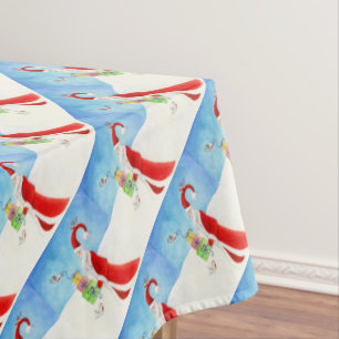 Santa carrying gifts in the snow art tablecloth
