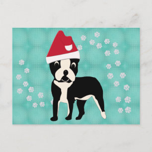 Santa Cartoon Boston Terrier Postcard