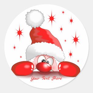 Santa Cartoon Cute Peeking Character © BluedarkArt Classic Round Sticker