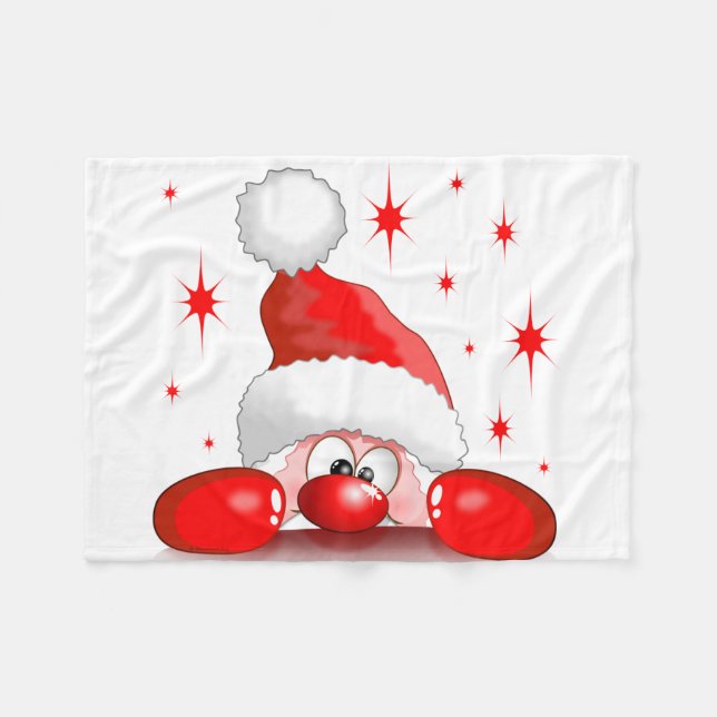 Santa Cartoon Cute Peeking Character © BluedarkArt Fleece Blanket (Front (Horizontal))