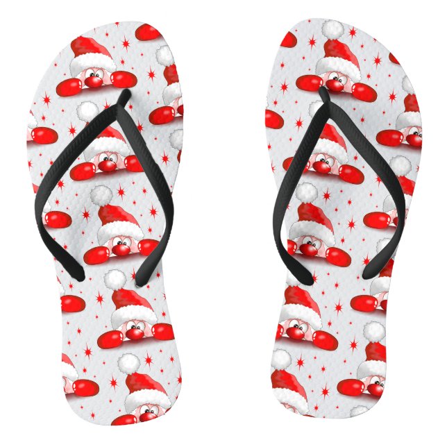 Santa Cartoon Cute Peeking Character © BluedarkArt Flip Flops (Footbed)