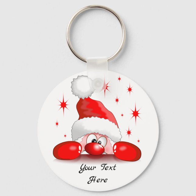 Santa Cartoon Cute Peeking Character © BluedarkArt Key Ring (Front)