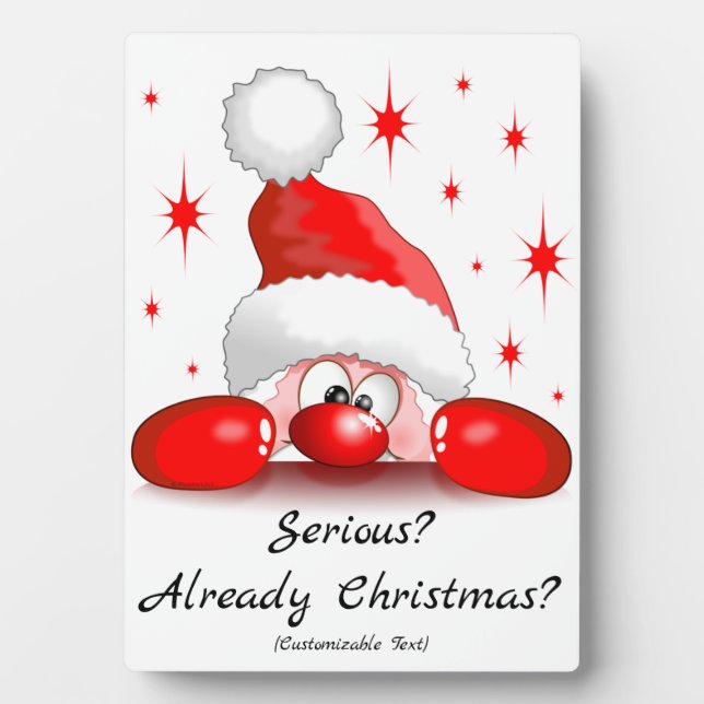 Santa Cartoon Cute Peeking Character © BluedarkArt Plaque (Front)