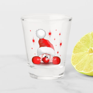 Santa Cartoon Cute Peeking Character © BluedarkArt Shot Glass