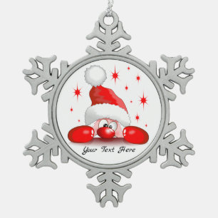 Santa Cartoon Cute Peeking Character © BluedarkArt Snowflake Pewter Christmas Ornament