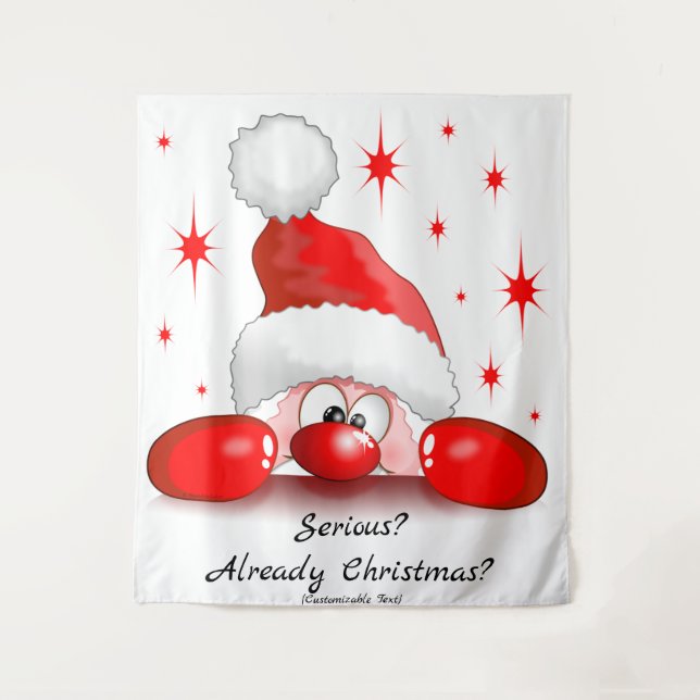 Santa Cartoon Cute Peeking Character © BluedarkArt Tapestry (Front)