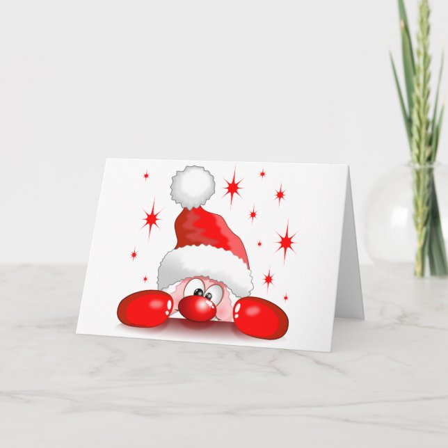 Santa Cartoon Cute Peeking Character Card (Front)