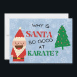 Santa Cartoon funny kids Christmas joke red blue Holiday Card<br><div class="desc">Kids love Christmas jokes. This cute kids' cartoon Christmas card has a funny joke about Santa and Karate on the front. Inside the card is a cute red surface with Santa's belt. This is a perfect greeting card for kids.</div>