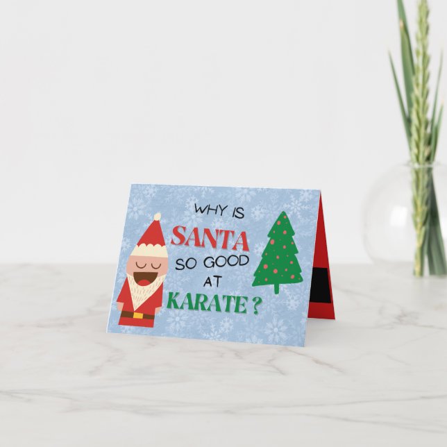 Santa Cartoon funny kids Christmas joke red blue Holiday Card (Front)